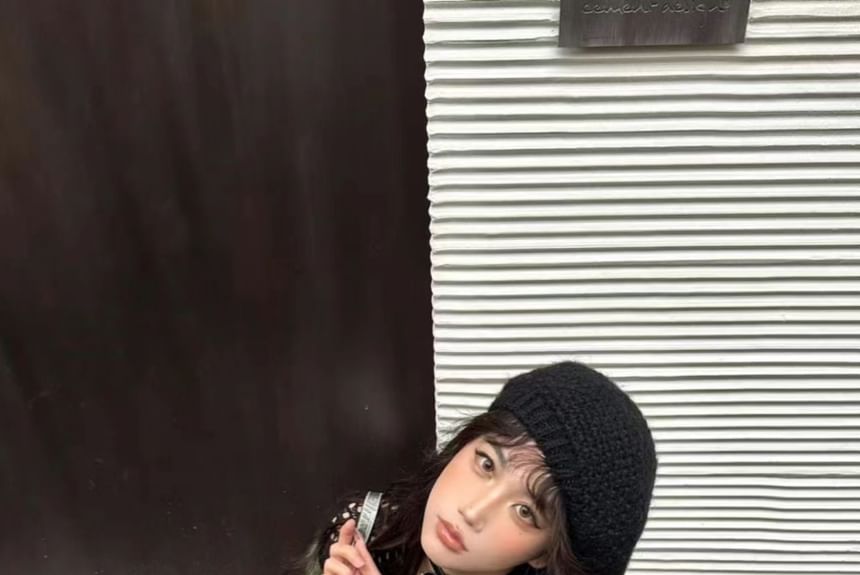 Long-Sleeve Boatneck Perforated Knit Top