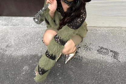 Long-Sleeve Boatneck Perforated Knit Top