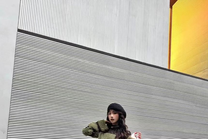 Long-Sleeve Boatneck Perforated Knit Top