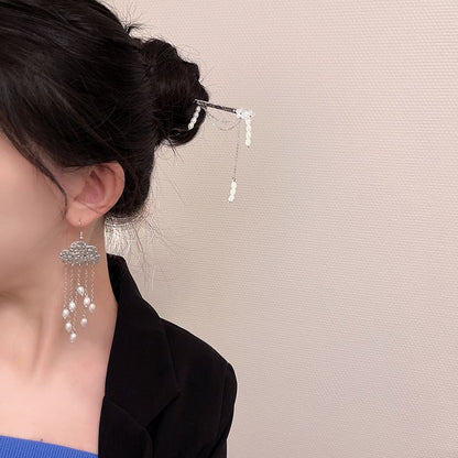 Stick Chandelier Hair / Floral Faux Alloy Earring Pearl