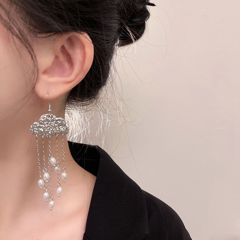 Stick Chandelier Hair / Floral Faux Alloy Earring Pearl