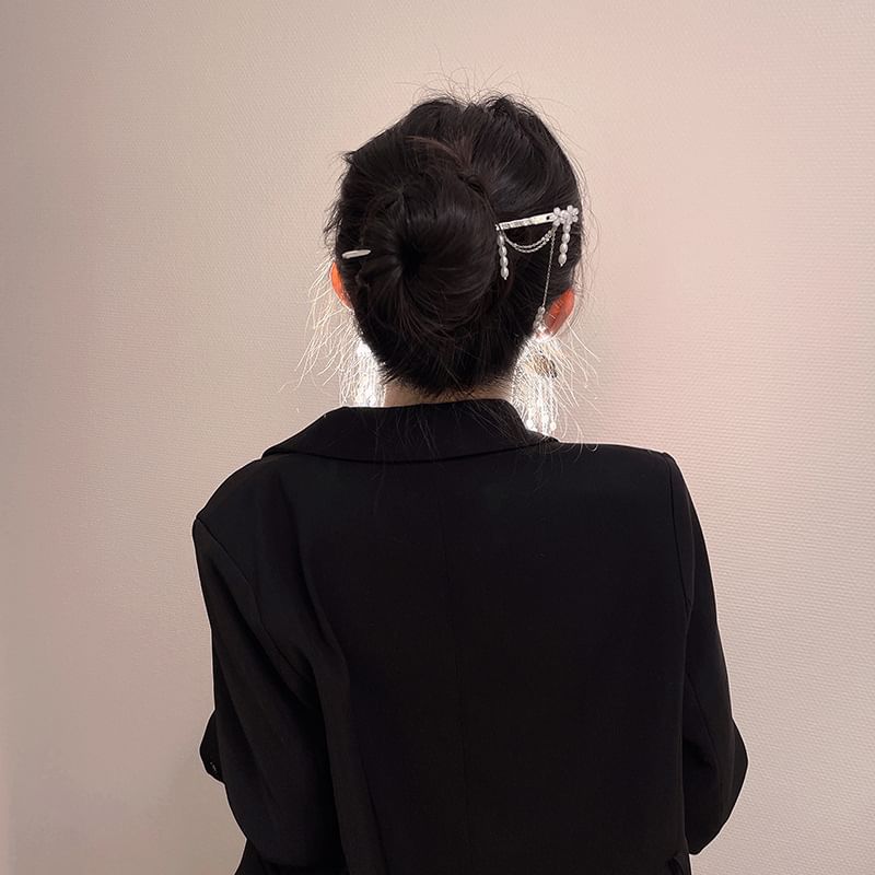 Stick Chandelier Hair / Floral Faux Alloy Earring Pearl