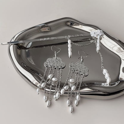 Stick Chandelier Hair / Floral Faux Alloy Earring Pearl