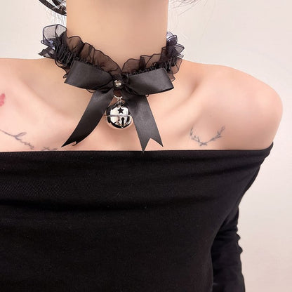 Bell Pendant Ribbon Lace Choker