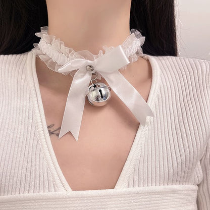 Bell Pendant Ribbon Lace Choker