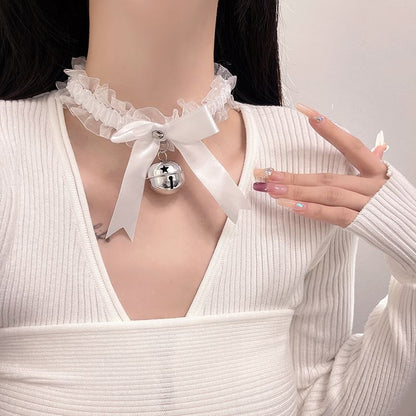 Bell Pendant Ribbon Lace Choker