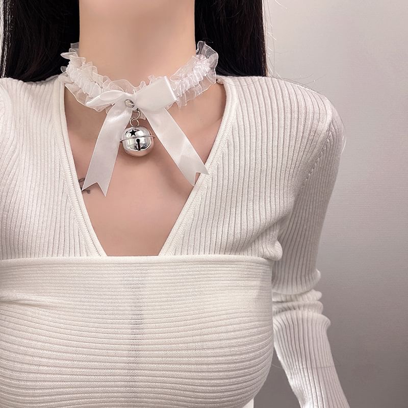 Bell Pendant Ribbon Lace Choker