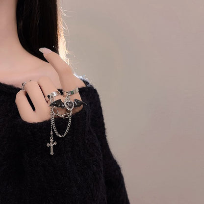 Heart Ring Wing Cross Bat Double Alloy