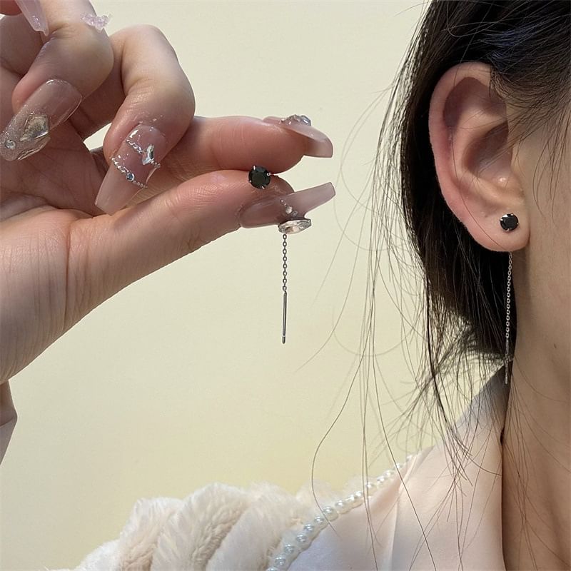 Rhinestone Alloy Threader Earring