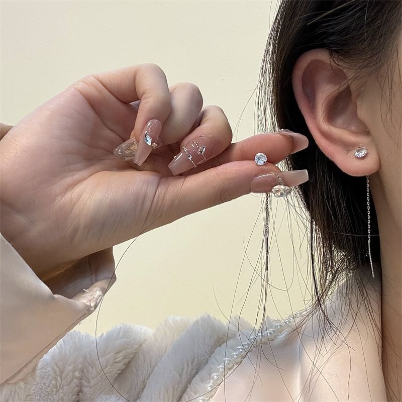 Rhinestone Alloy Threader Earring