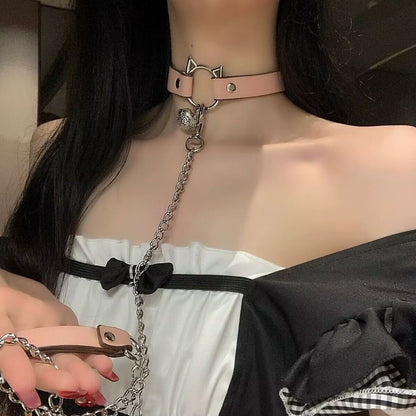 Faux Alloy Leather Cat Leash / Choker