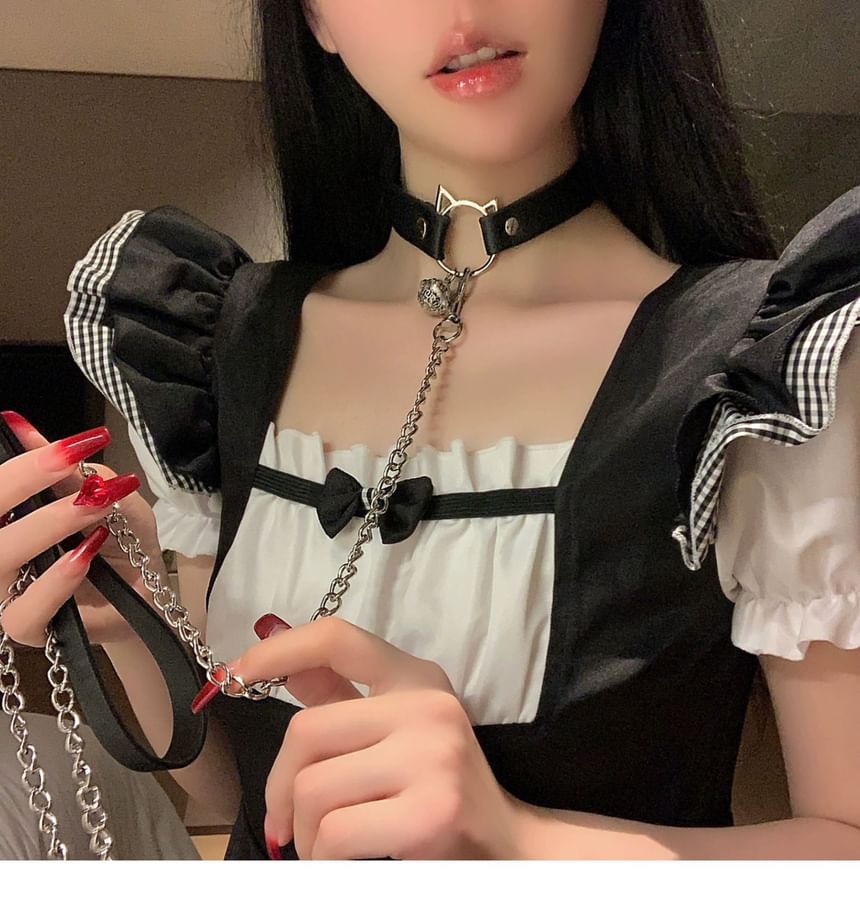 Faux Alloy Leather Cat Leash / Choker