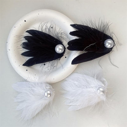 Set of 2: Feather Faux Pearl Hair Clip