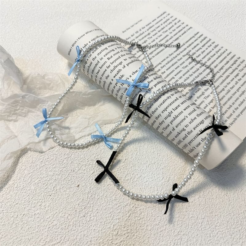 Faux Pearl Ribbon Choker