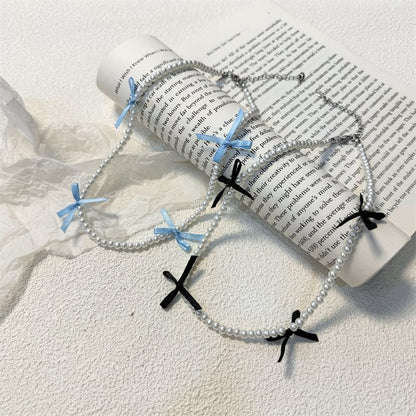 Faux Pearl Ribbon Choker