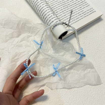 Faux Pearl Ribbon Choker