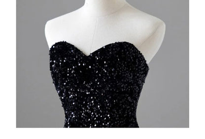 Two Tone Sequin Ruffle Panel Mermaid Tube Evening Gown