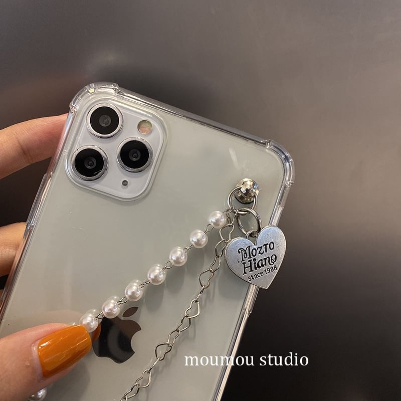 Phone Faux Case Pearl Strap Heart