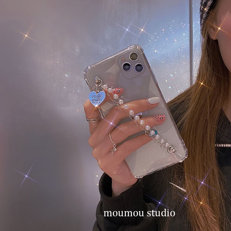 Phone Faux Case Pearl Strap Heart