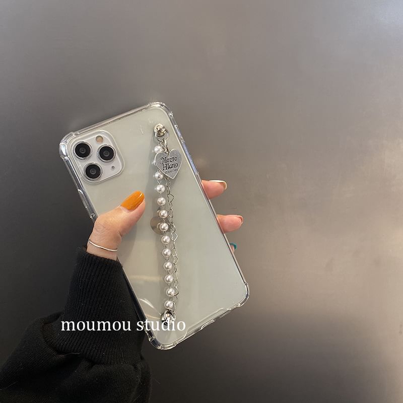 Phone Faux Case Pearl Strap Heart
