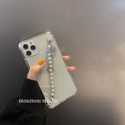 Phone Faux Case Pearl Strap Heart