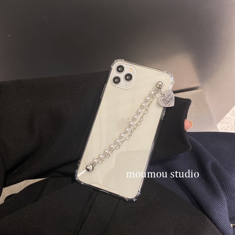 Phone Faux Case Pearl Strap Heart