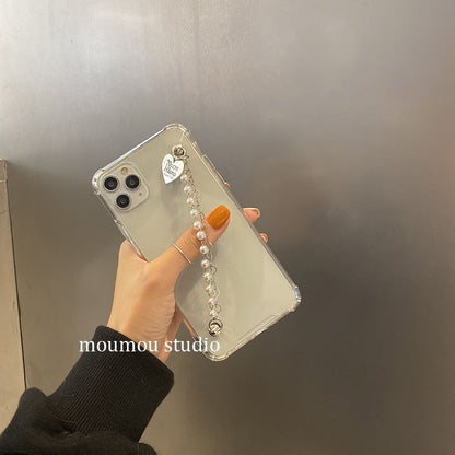 Phone Faux Case Pearl Strap Heart