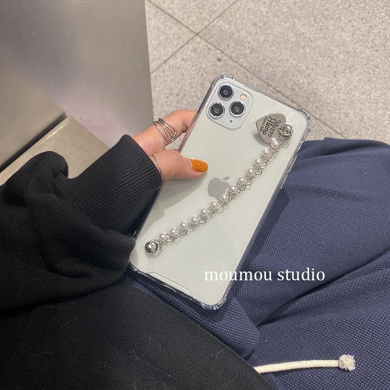 Phone Faux Case Pearl Strap Heart