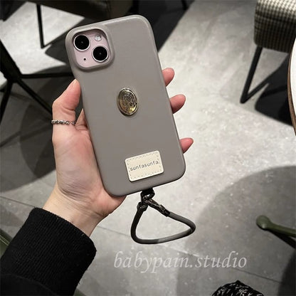 Metal Plate Faux Leather Phone Case