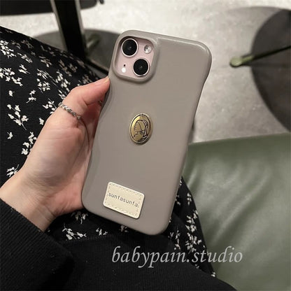 Metal Plate Faux Leather Phone Case