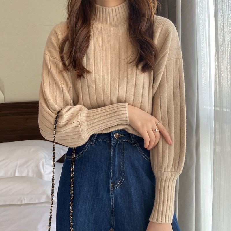 Mock Ribbed Plain Sweater Neck