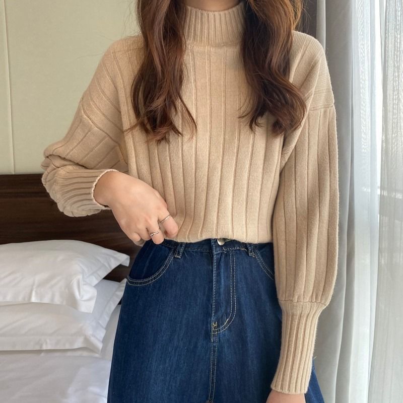 Mock Ribbed Plain Sweater Neck
