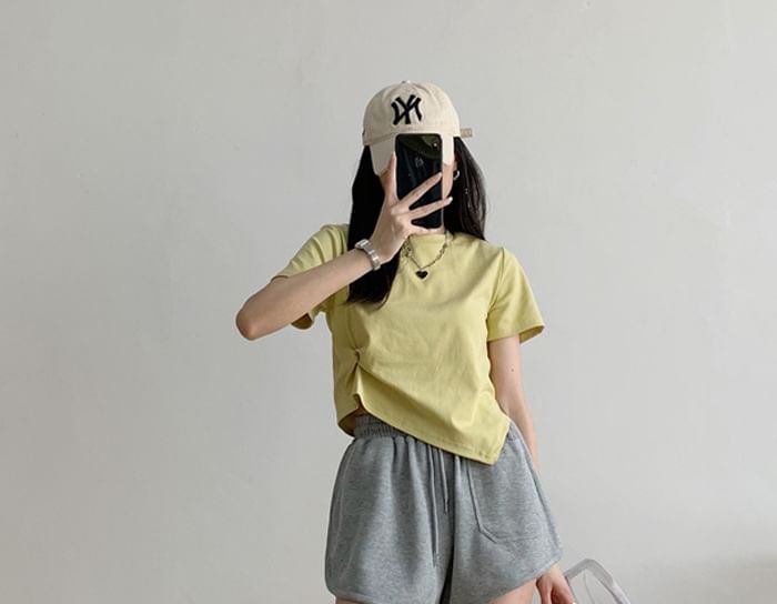 Shorts Plain Waist Sweat Drawstring