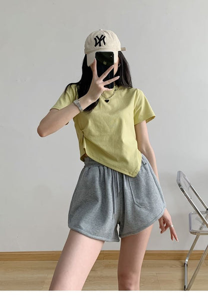 Shorts Plain Waist Sweat Drawstring