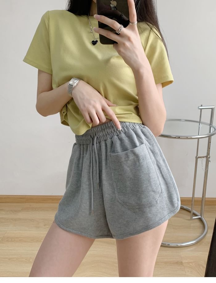 Shorts Plain Waist Sweat Drawstring
