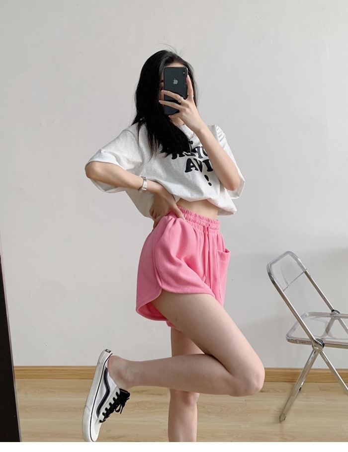 Shorts Plain Waist Sweat Drawstring