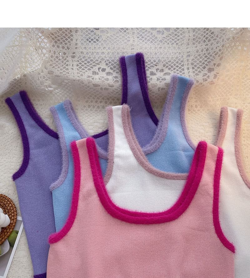 Contrast Top Scoop Neck Trim Knit Crop