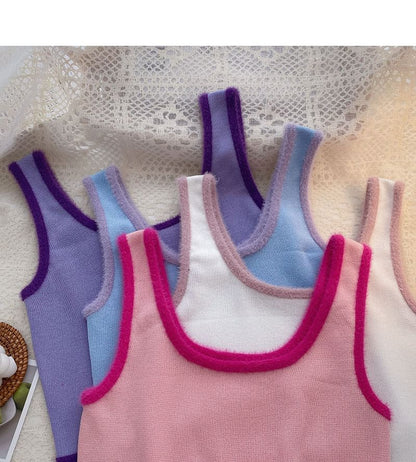 Contrast Top Scoop Neck Trim Knit Crop