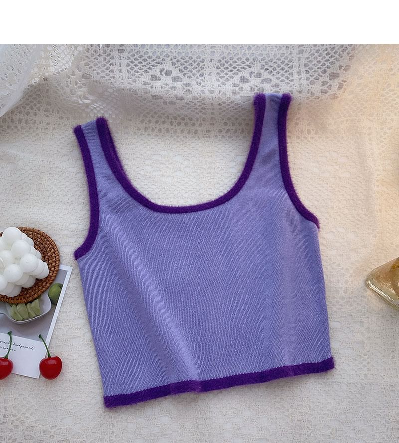 Contrast Top Scoop Neck Trim Knit Crop