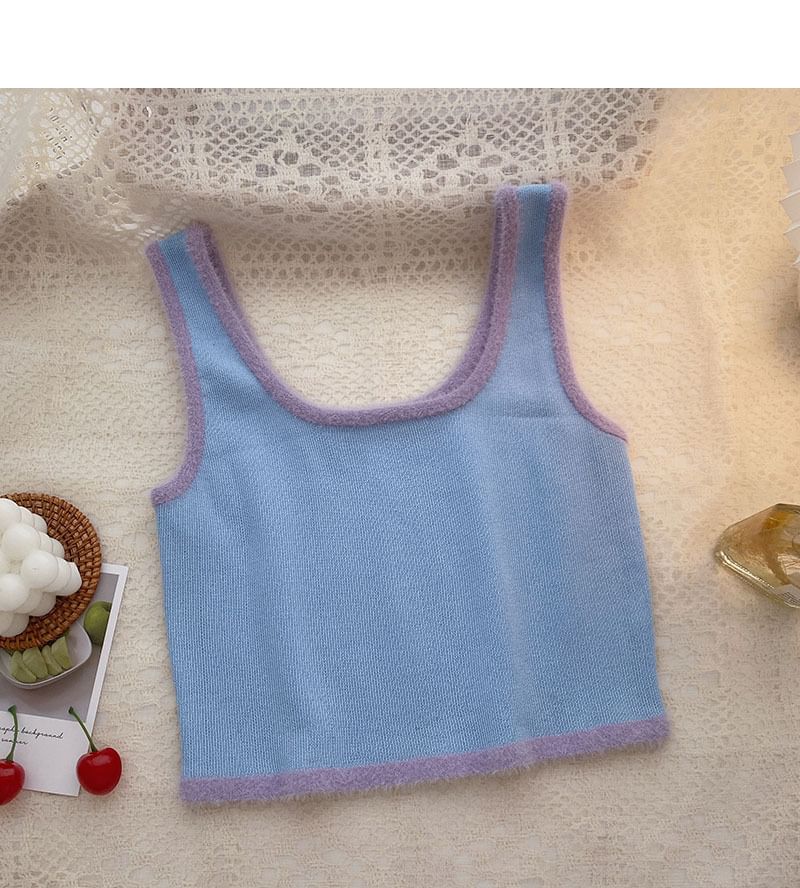 Contrast Top Scoop Neck Trim Knit Crop