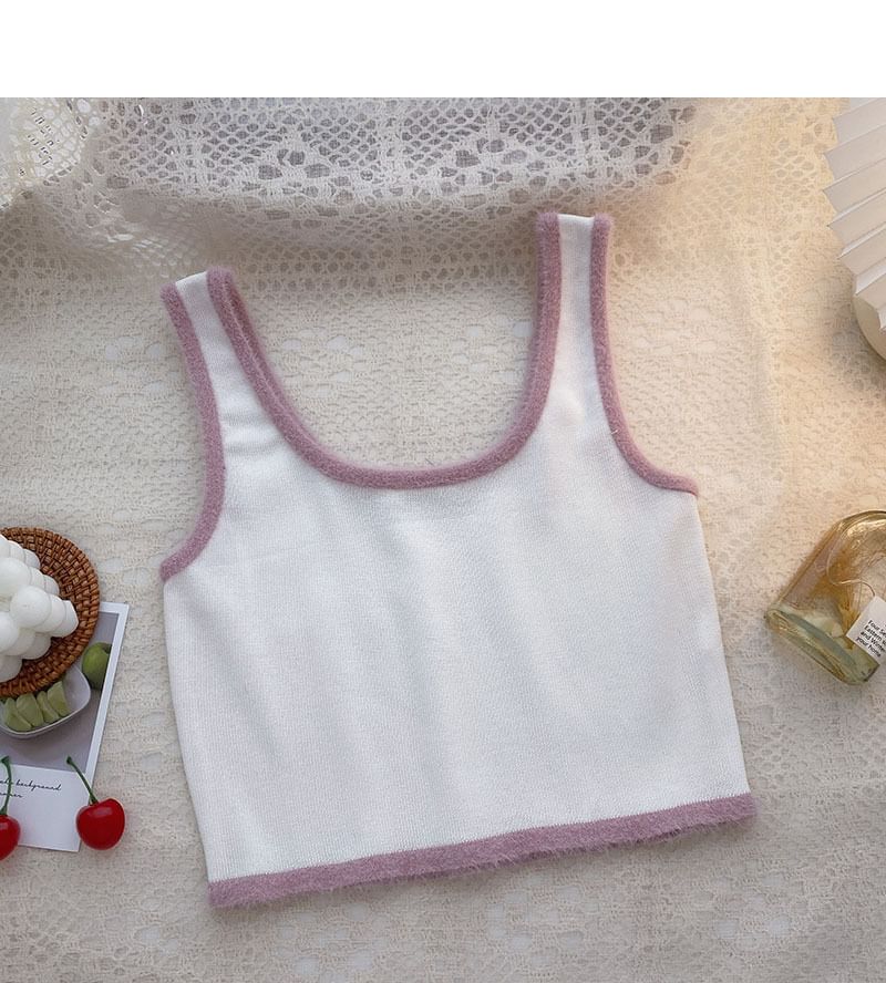 Contrast Top Scoop Neck Trim Knit Crop