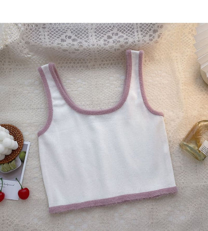 Contrast Top Scoop Neck Trim Knit Crop