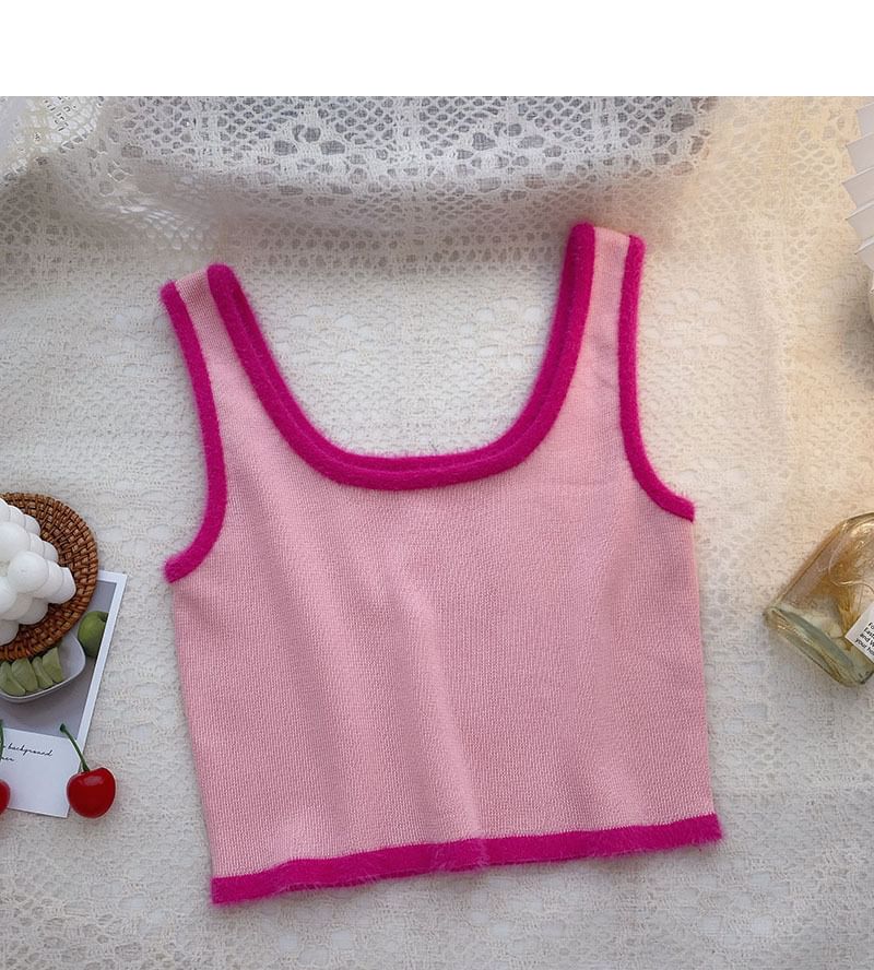 Contrast Top Scoop Neck Trim Knit Crop