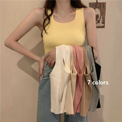 Plain Ribbed Top Square Tank Neck Knit