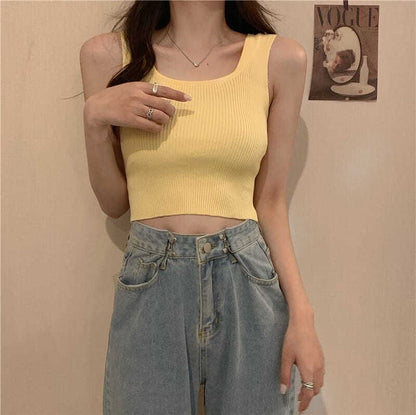 Plain Ribbed Top Square Tank Neck Knit