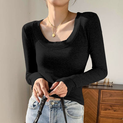 Neck Long-Sleeve T-Shirt Plain Scoop