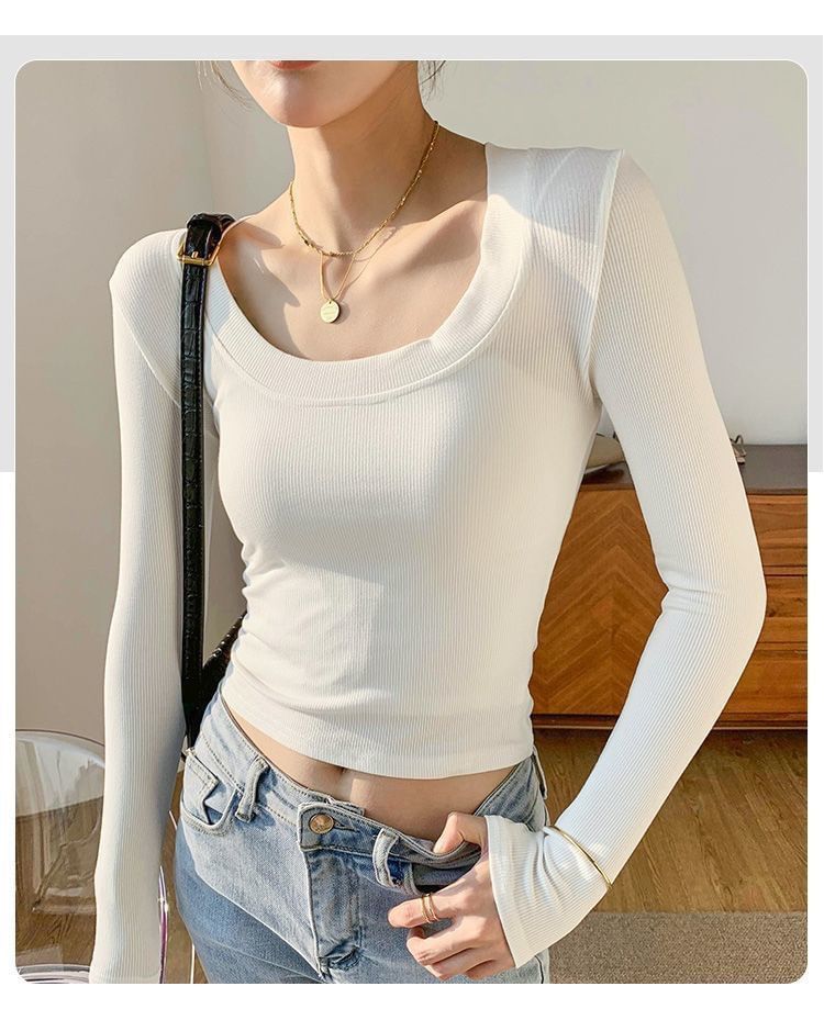 Neck Long-Sleeve T-Shirt Plain Scoop
