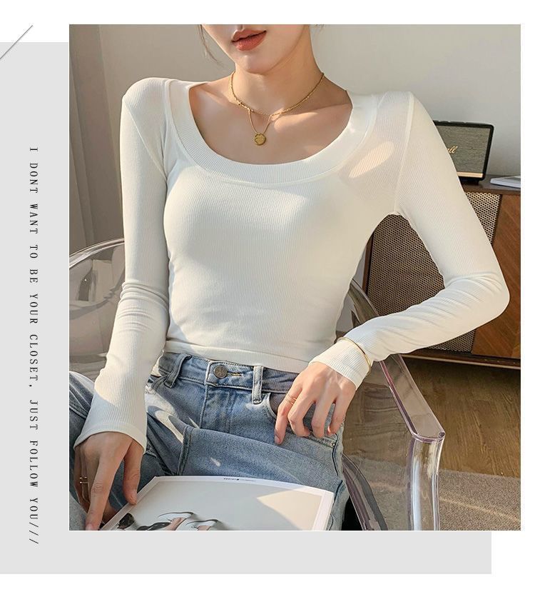 Neck Long-Sleeve T-Shirt Plain Scoop