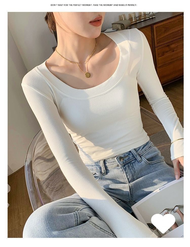 Neck Long-Sleeve T-Shirt Plain Scoop