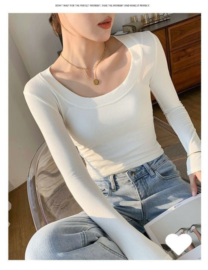 Neck Long-Sleeve T-Shirt Plain Scoop